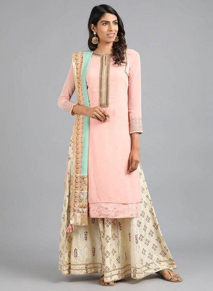 Pink Round Neck Solid kurta - wforwoman