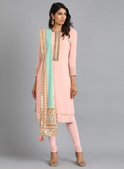 Pink Round Neck Solid kurta - wforwoman