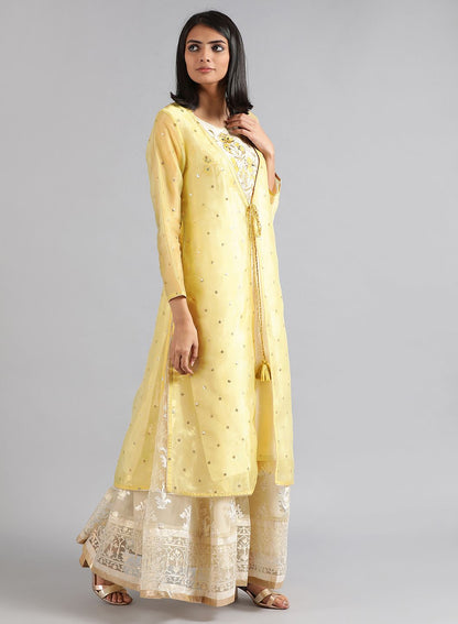 Yellow Round Neck Embroidered kurta