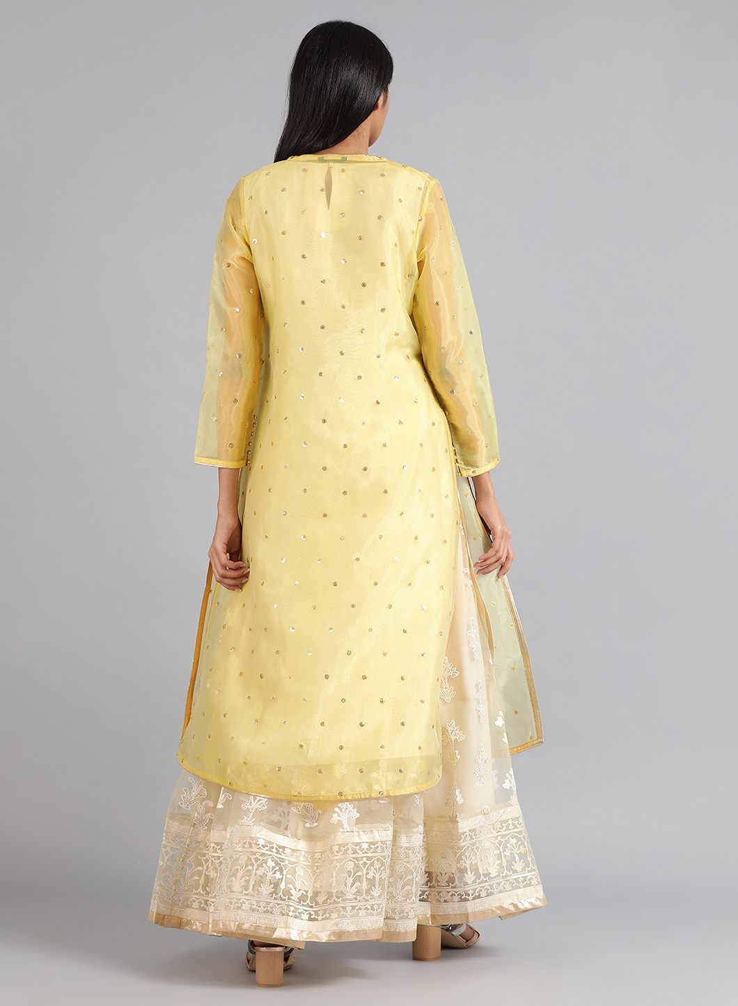 Yellow Round Neck Embroidered kurta