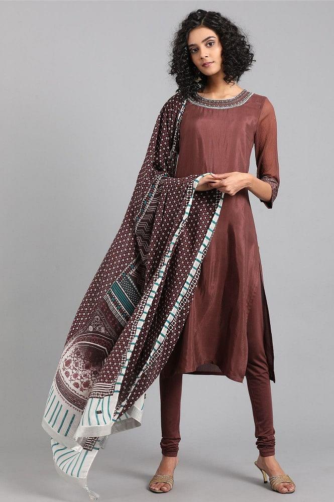 Brown Round Neck Solid kurta - wforwoman