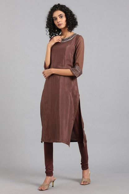 Brown Round Neck Solid kurta - wforwoman