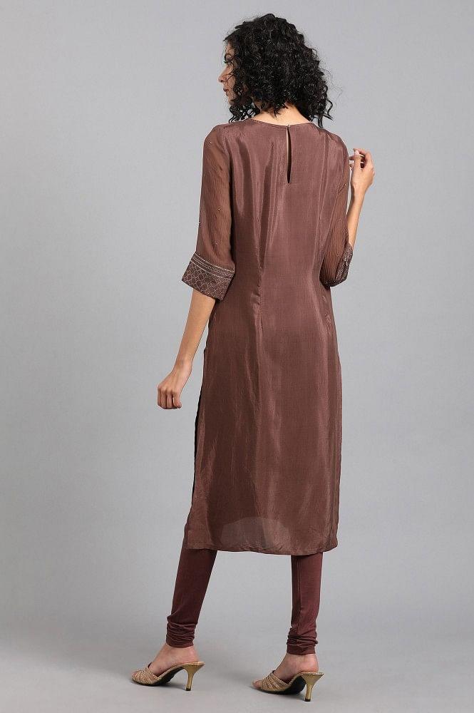 Brown Round Neck Solid kurta - wforwoman