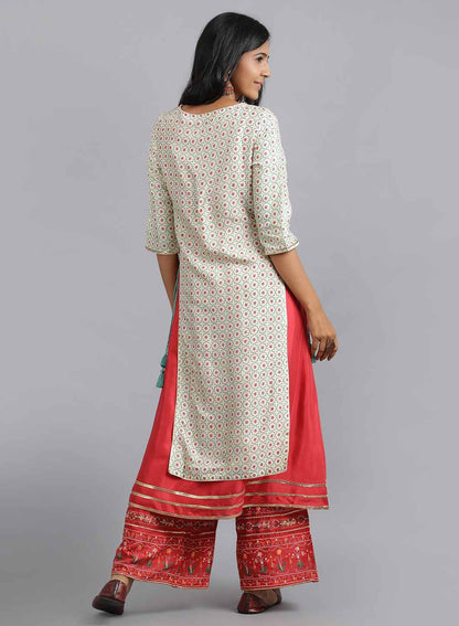 Off-White Round Neck Layered kurta