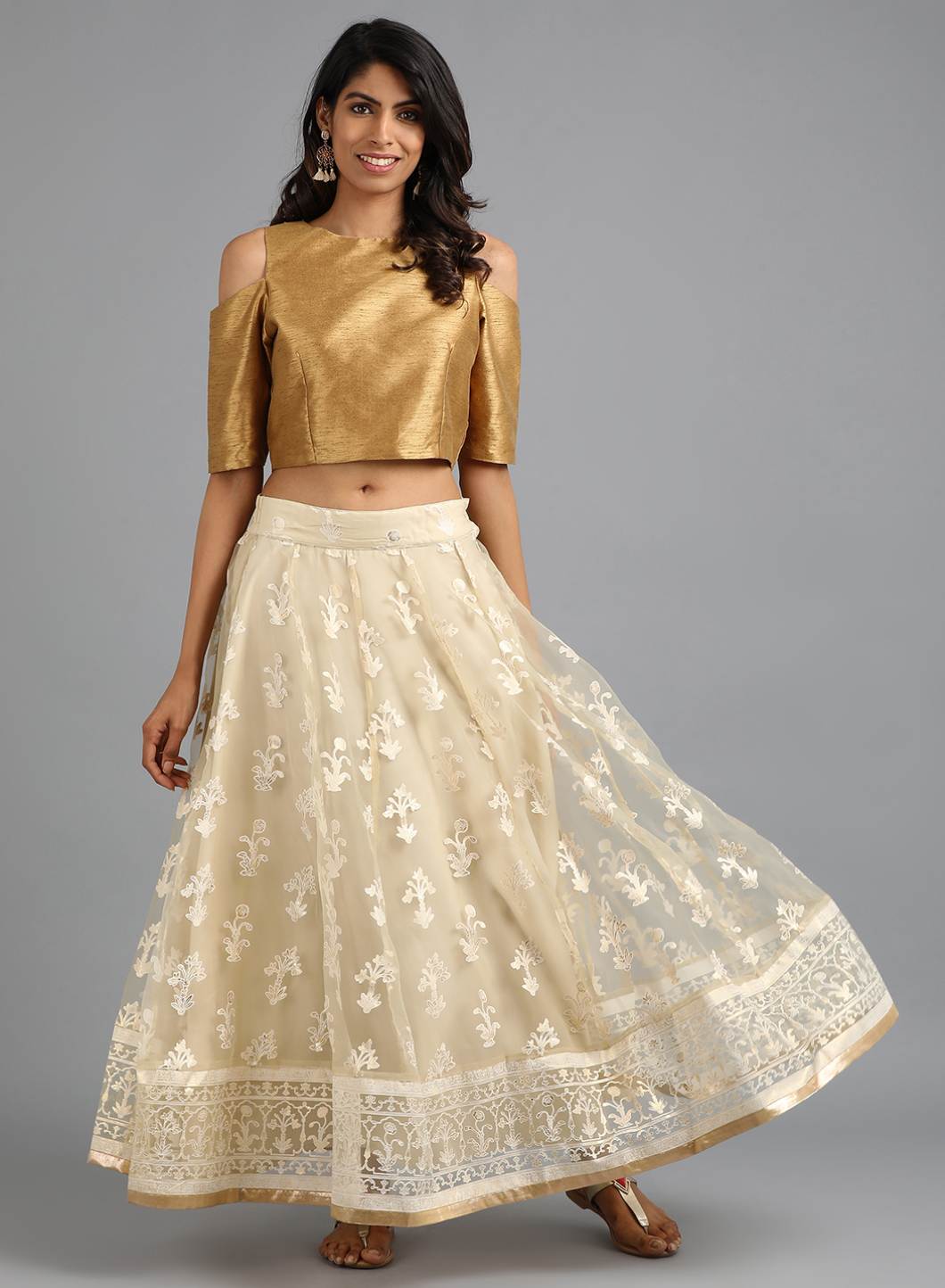 Ecru Embellished Skirt