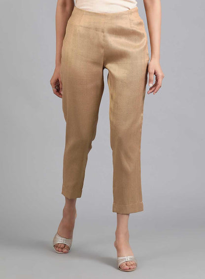 Gold Jacquard Slim Pants - wforwoman