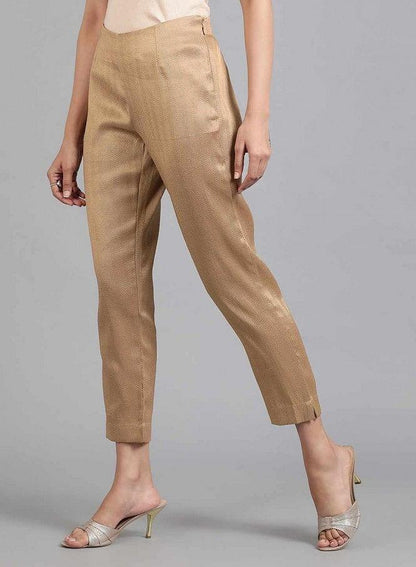 Gold Jacquard Slim Pants - wforwoman