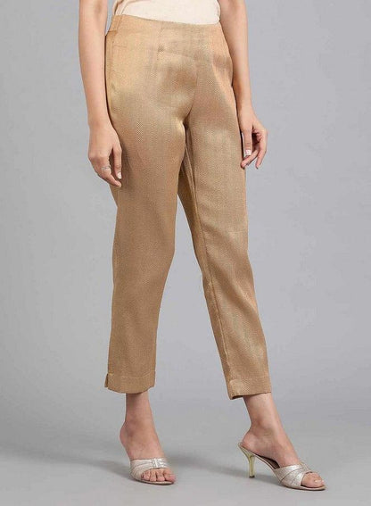 Gold Jacquard Slim Pants - wforwoman