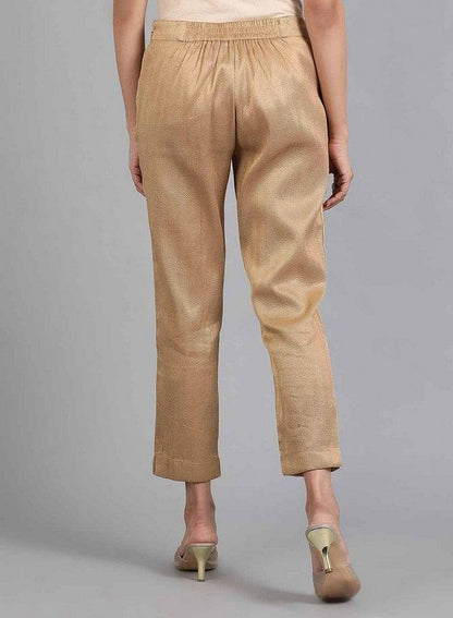 Gold Jacquard Slim Pants - wforwoman