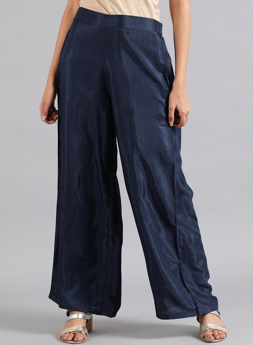 Blue Solid Pants