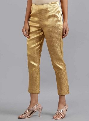 Gold Jacquard Slim Pants