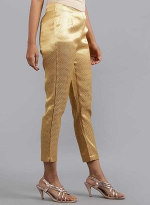 Gold Jacquard Slim Pants