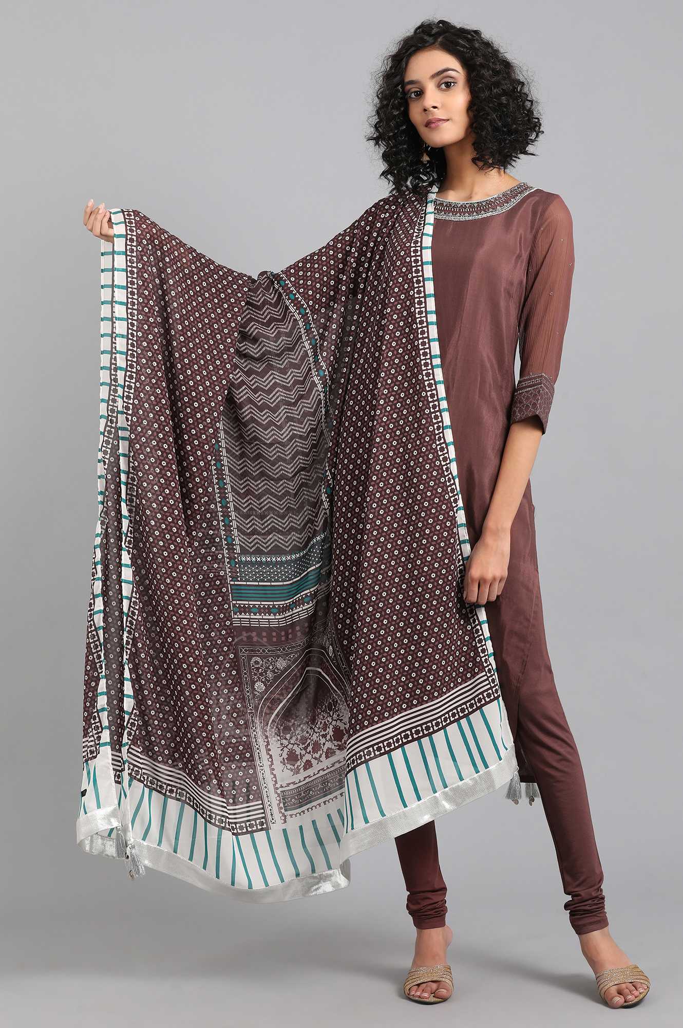 Brown Printed Dupatta