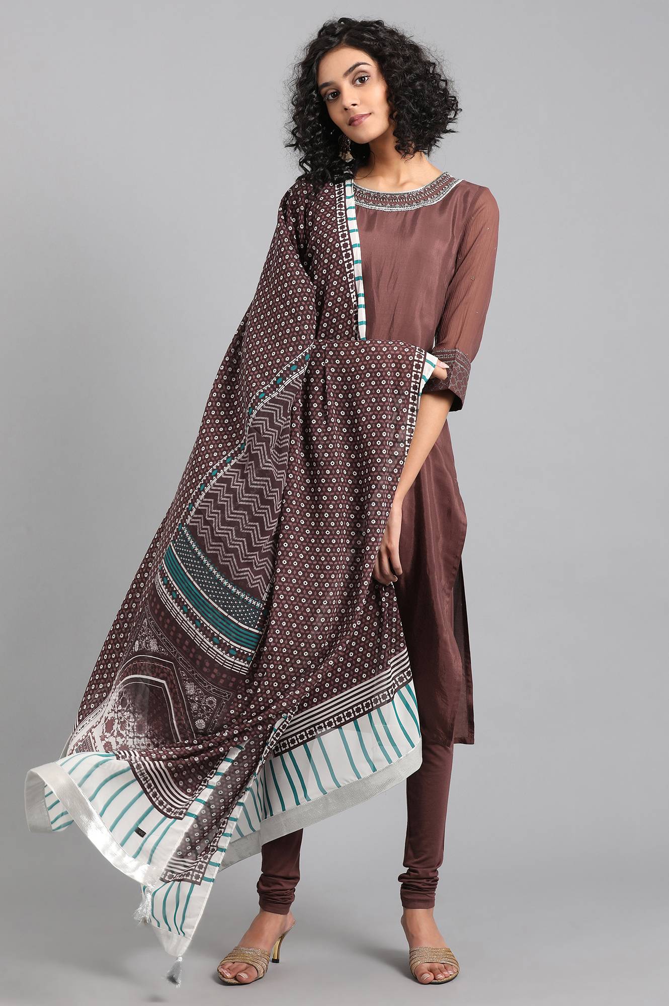 Brown Printed Dupatta