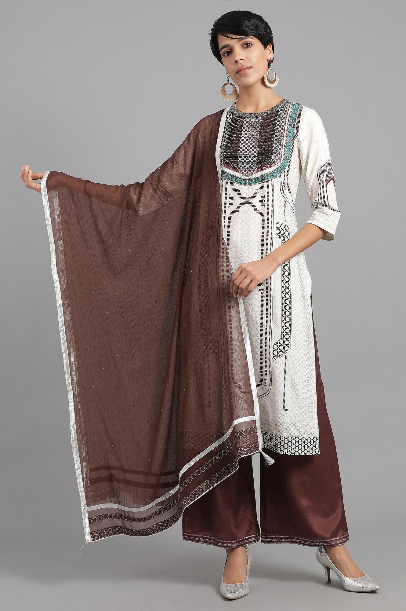 Brown Solid Dupatta