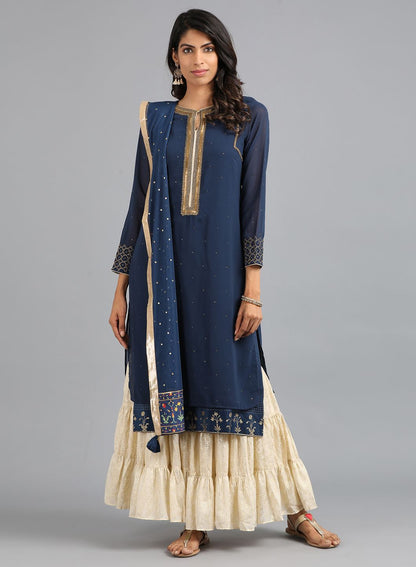 Blue Solid Tasselled Dupatta