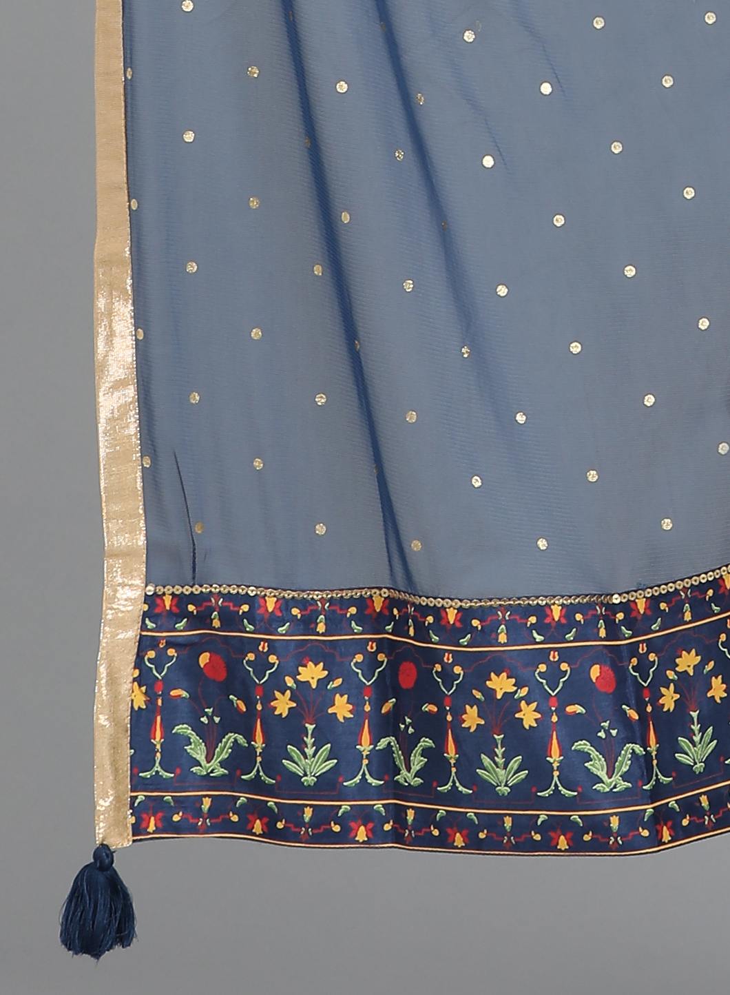 Blue Solid Tasselled Dupatta