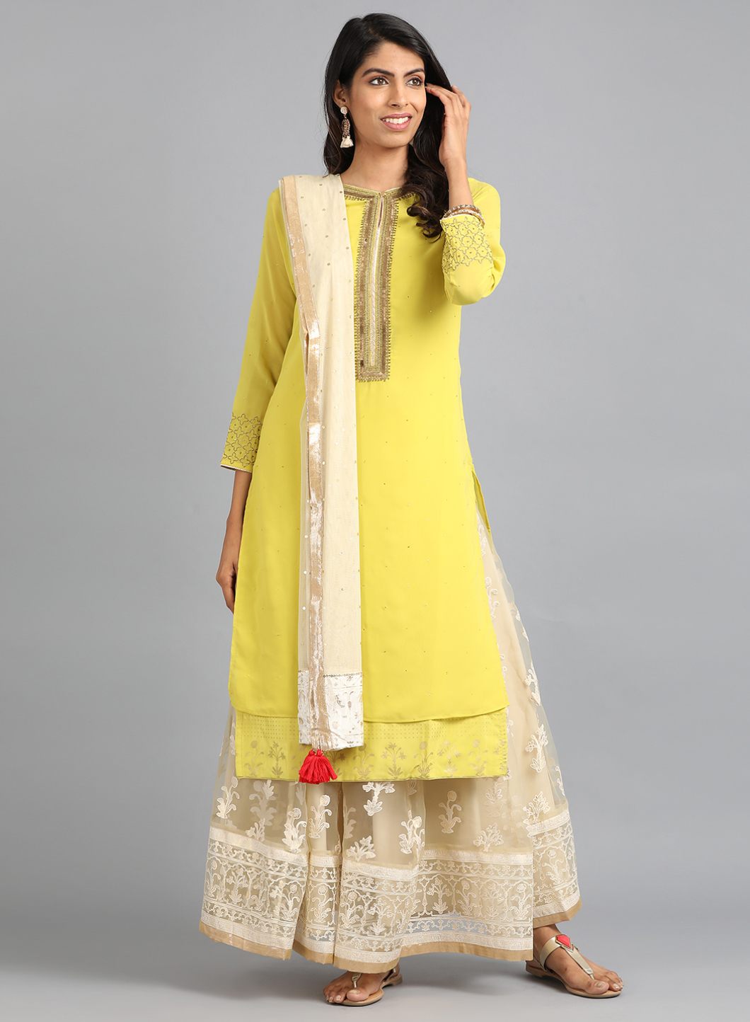 Ecru Solid Tasselled Dupatta