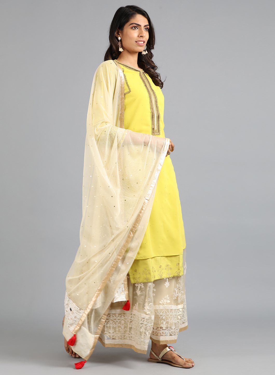 Ecru Solid Tasselled Dupatta