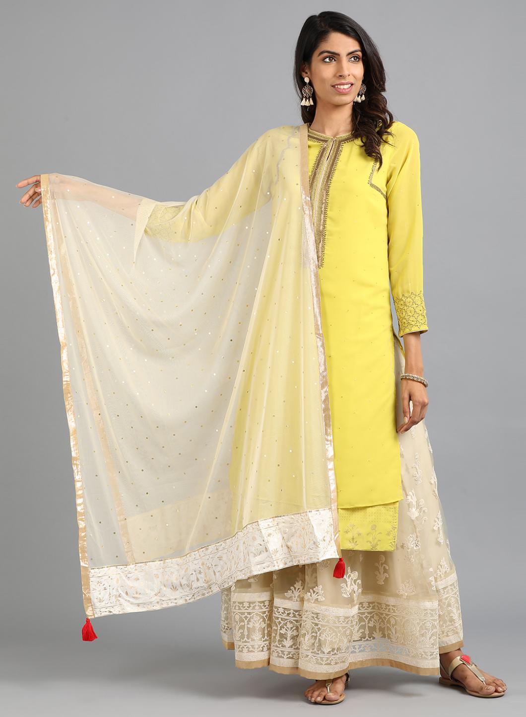 Ecru Solid Tasselled Dupatta