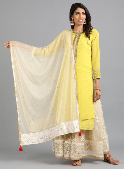 Ecru Solid Tasselled Dupatta