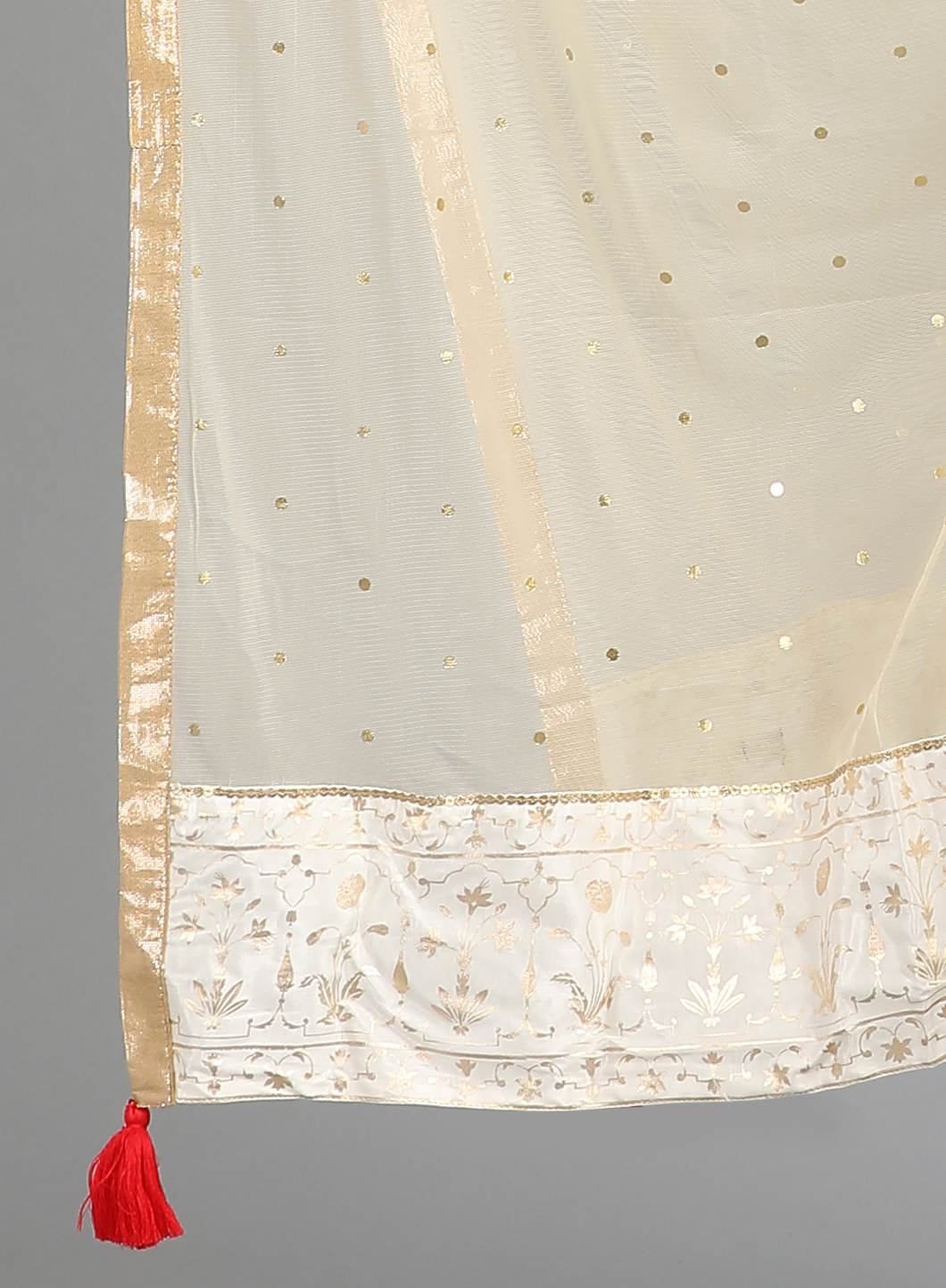 Ecru Solid Tasselled Dupatta