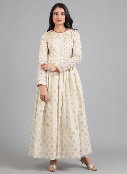 Off-White Round Neck kurta Set - wforwoman