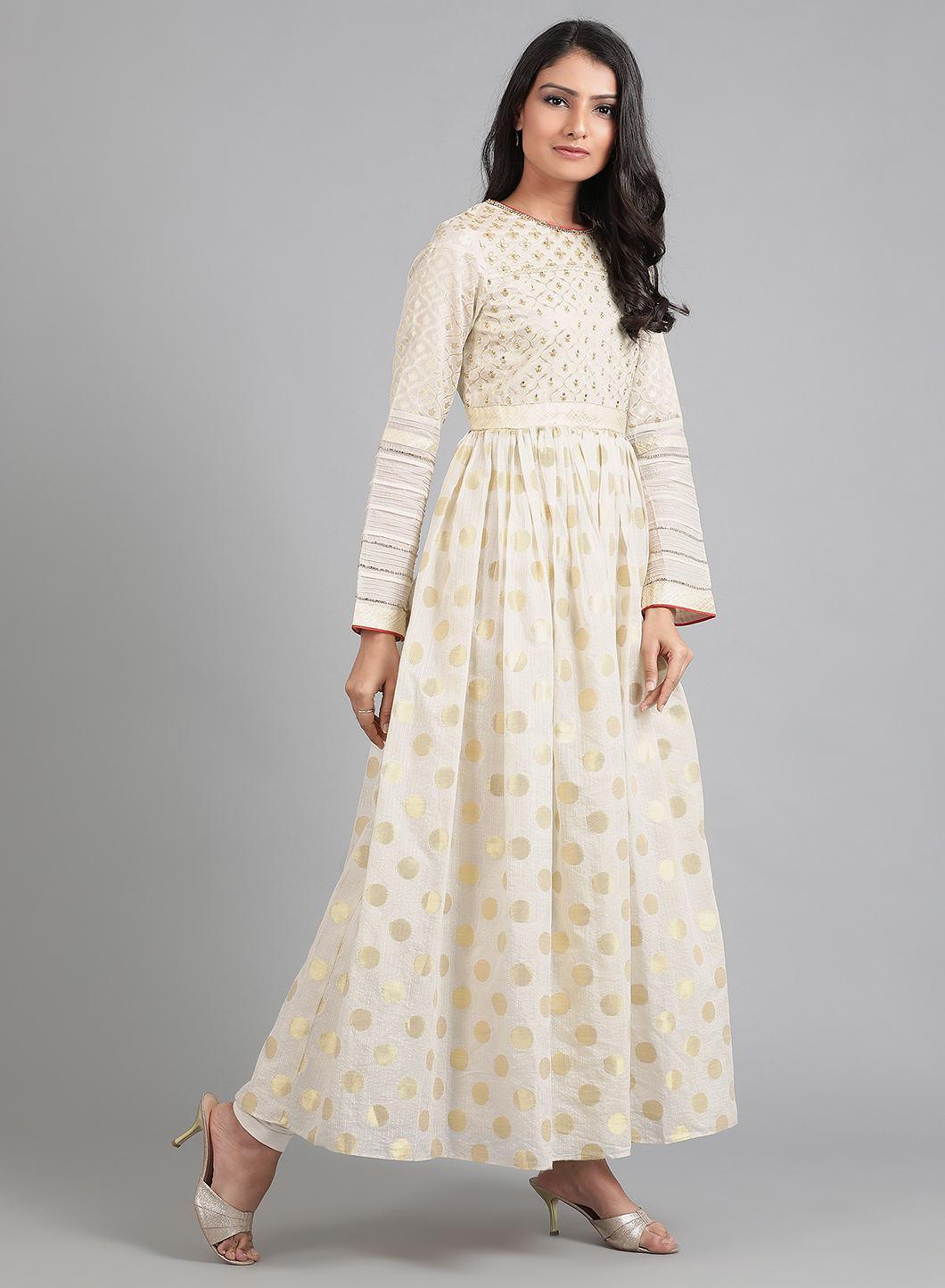 Off-White Round Neck kurta Set - wforwoman