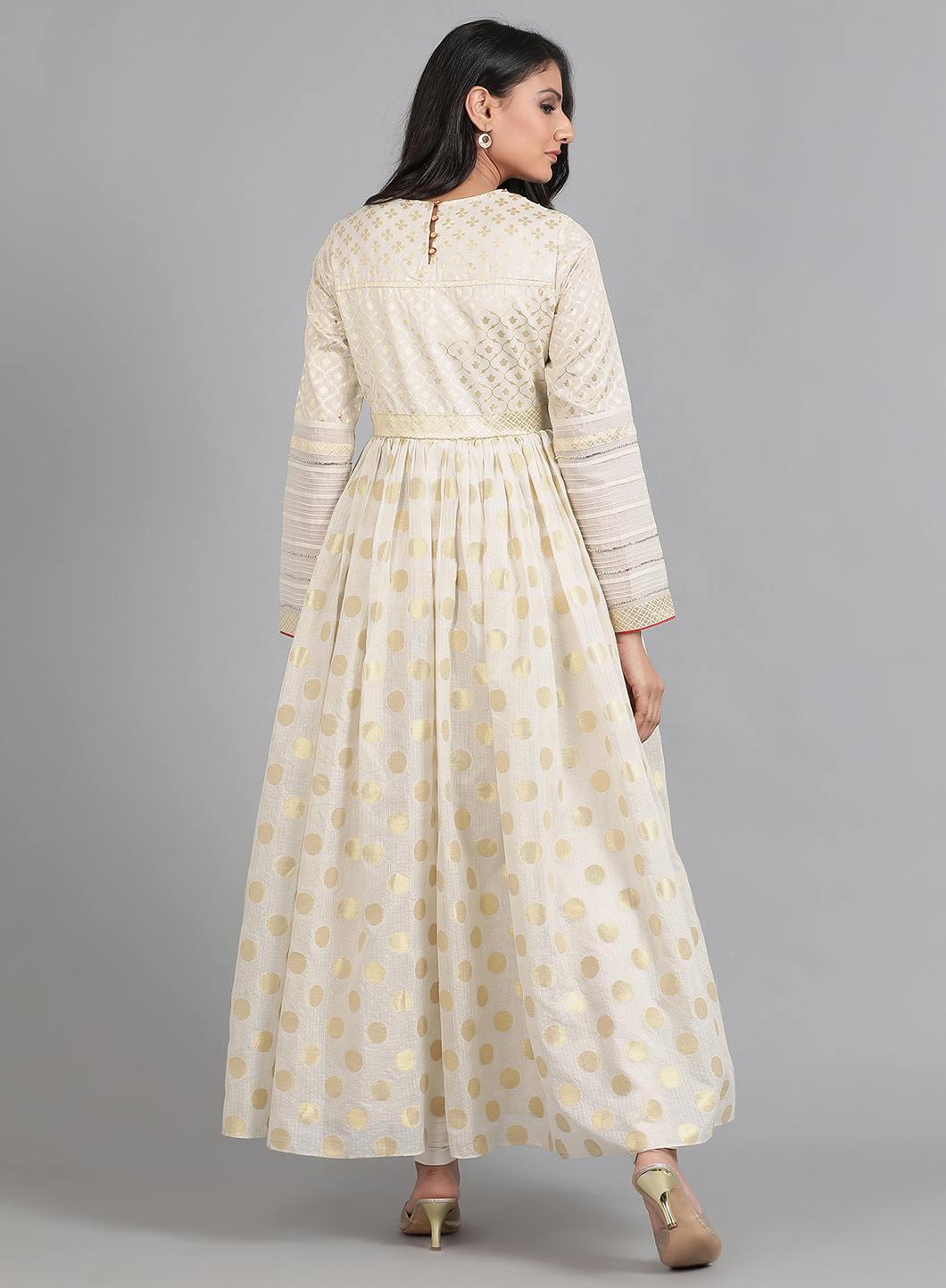 Off-White Round Neck kurta Set - wforwoman