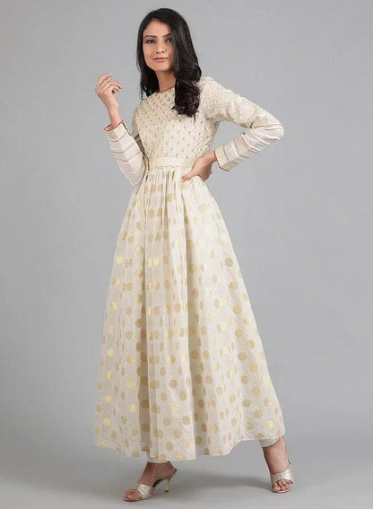 Off-White Round Neck kurta Set - wforwoman