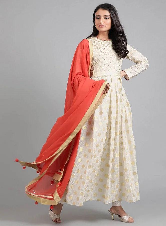 Off-White Round Neck kurta Set - wforwoman