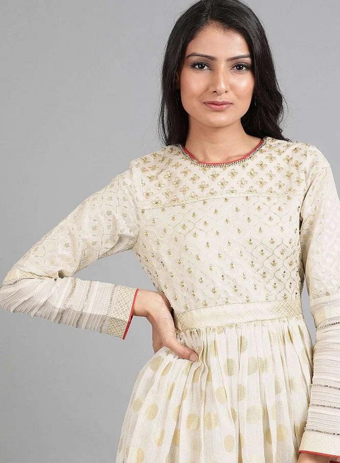 Off-White Round Neck kurta Set - wforwoman