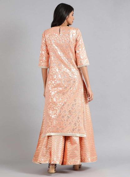 Peach Round Neck Embellished kurta Set - wforwoman