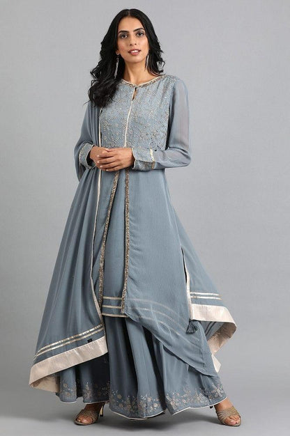 Grey Round Neck Solid kurta Set - wforwoman