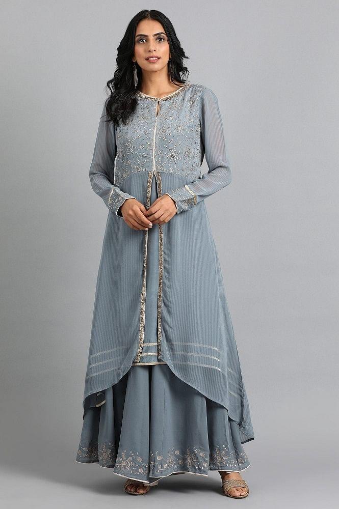 Grey Round Neck Solid kurta Set - wforwoman