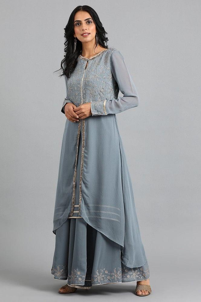 Grey Round Neck Solid kurta Set - wforwoman