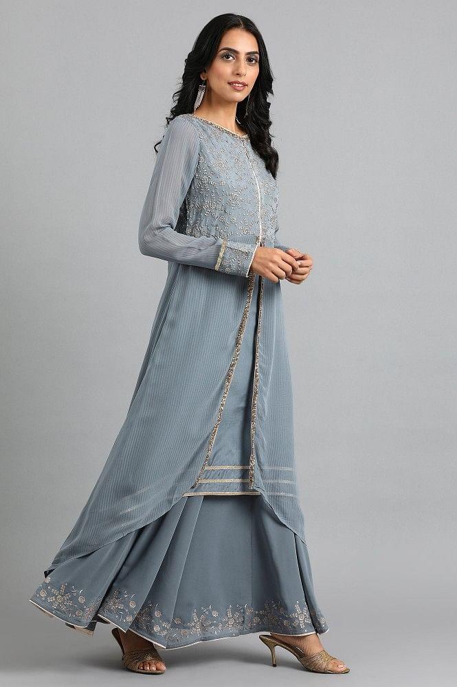 Grey Round Neck Solid kurta Set - wforwoman