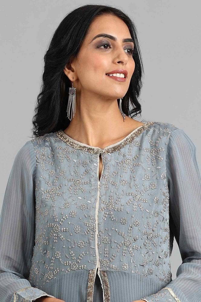 Grey Round Neck Solid kurta Set - wforwoman