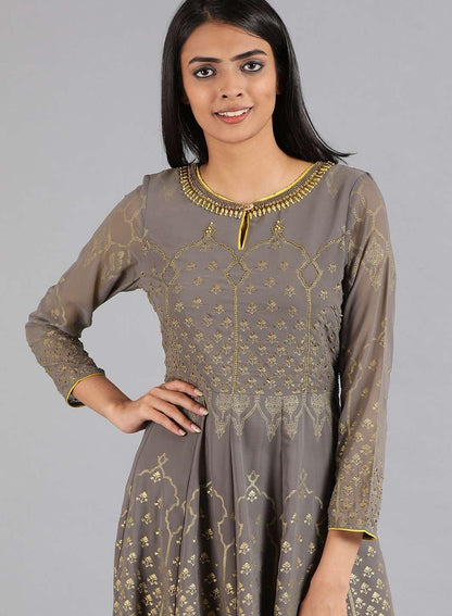 Grey Round Neck kurta Set - wforwoman