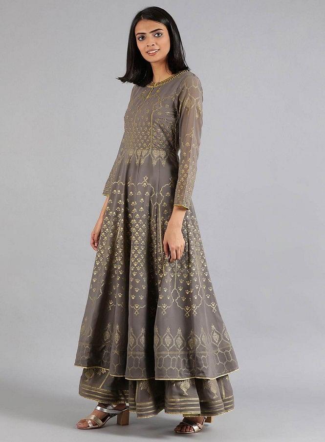 Grey Round Neck kurta Set - wforwoman