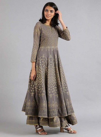 Grey Round Neck kurta Set - wforwoman