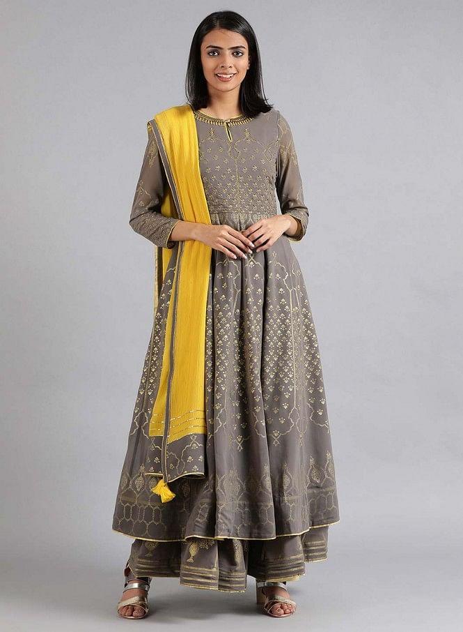 Grey Round Neck kurta Set - wforwoman