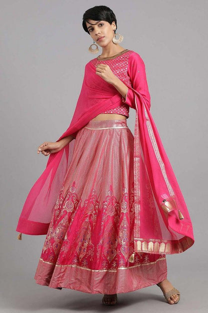 Pink Round Neck Yarn-dyed kurta Set - wforwoman