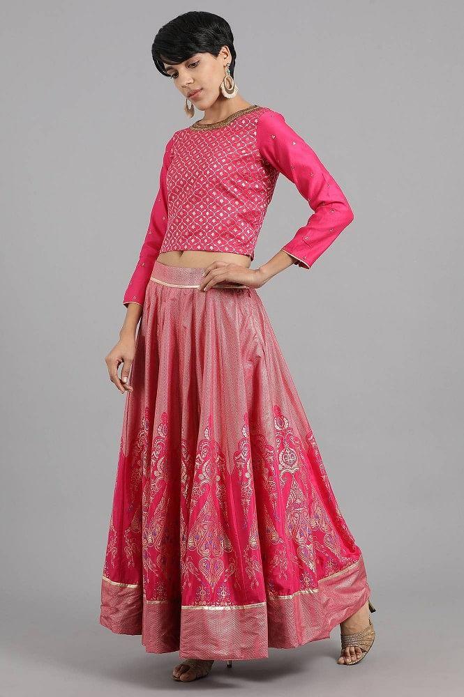 Pink Round Neck Yarn-dyed kurta Set - wforwoman