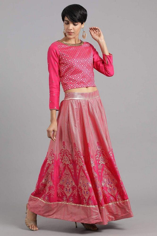 Pink Round Neck Yarn-dyed kurta Set - wforwoman