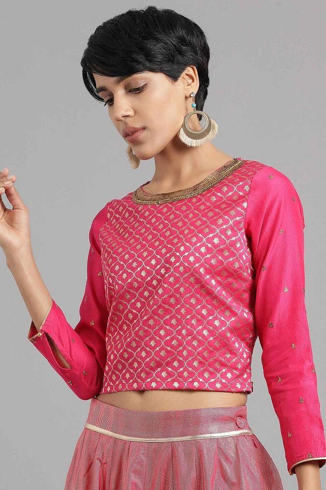 Pink Round Neck Yarn-dyed kurta Set - wforwoman