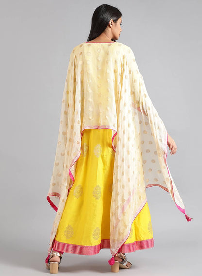 Yellow Round Neck Kaftan kurta Set - wforwoman