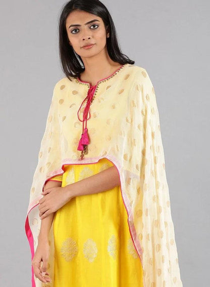 Yellow Round Neck Kaftan kurta Set - wforwoman