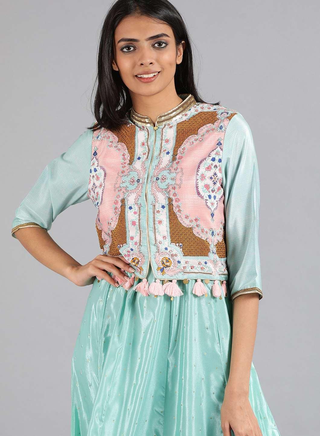 Green Mandarin Neck Printed kurta Set - wforwoman