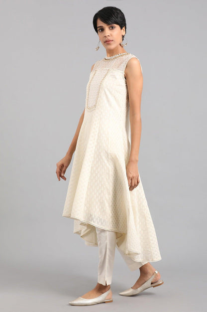 Off-White Round Neck Yarn-dyed kurta Set - wforwoman